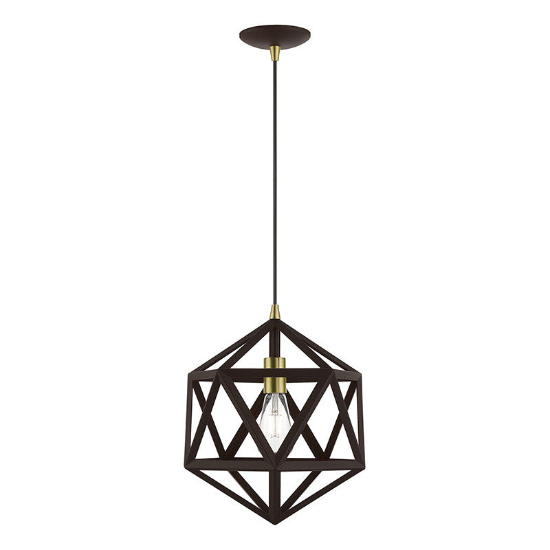 Livex Lighting Ashland Collection  1 Light Bronze with Antique Brass Accents Pendant in Bronze with Antique Brass Accents 41328-07