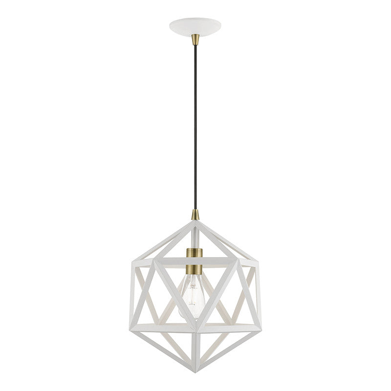 Livex Lighting Ashland Collection  1 Light Textured White with Antique Brass Accents Pendant in Textured White with Antique Brass Accents 41328-13