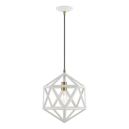 Livex Lighting Ashland Collection  1 Light Textured White with Antique Brass Accents Pendant in Textured White with Antique Brass Accents 41328-13