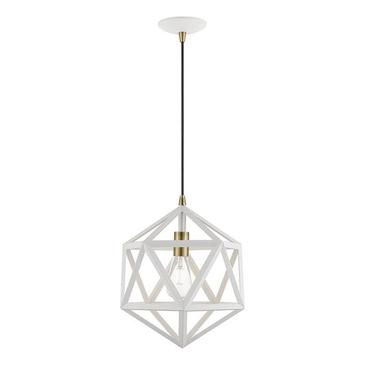 Livex Lighting Ashland Collection  1 Light Textured White with Antique Brass Accents Pendant in Textured White with Antique Brass Accents 41328-13