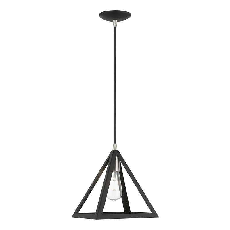 Livex Lighting Pinnacle Collection  1 Light Black with Brushed Nickel Accents Pendant in Black with Brushed Nickel Accents 41329-04