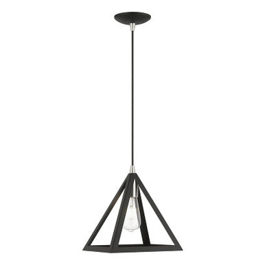 Livex Lighting Pinnacle Collection  1 Light Black with Brushed Nickel Accents Pendant in Black with Brushed Nickel Accents 41329-04