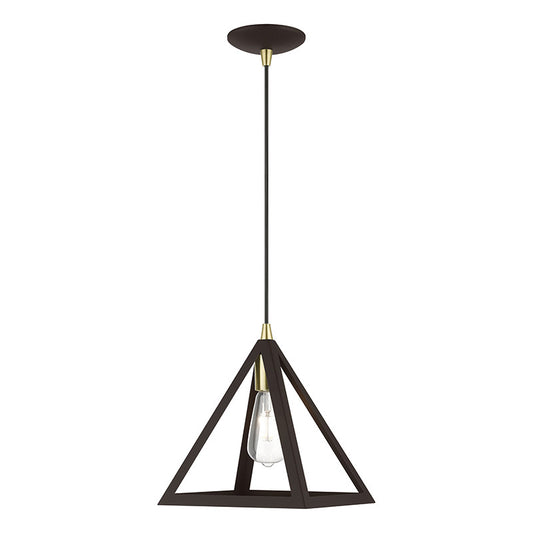 Livex Lighting Pinnacle Collection  1 Light Bronze with Antique Brass Accents Pendant in Bronze with Antique Brass Accents 41329-07