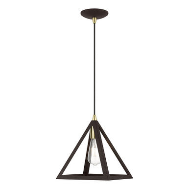 Livex Lighting Pinnacle Collection  1 Light Bronze with Antique Brass Accents Pendant in Bronze with Antique Brass Accents 41329-07