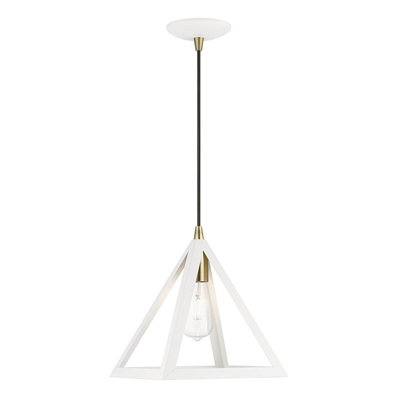 Livex Lighting Pinnacle Collection  1 Light Textured White with Antique Brass Accents Pendant in Textured White with Antique Brass Accents 41329-13