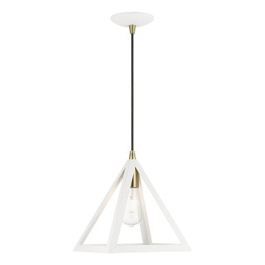 Livex Lighting Pinnacle Collection  1 Light Textured White with Antique Brass Accents Pendant in Textured White with Antique Brass Accents 41329-13