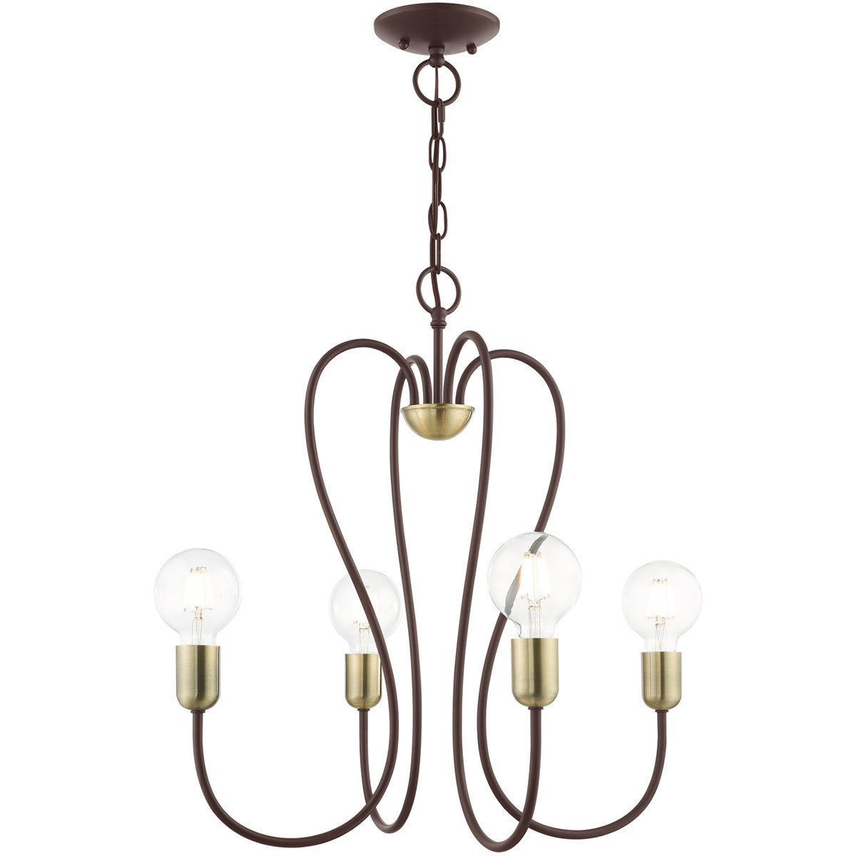 Livex Lighting Lucerne Collection 4 Lt Bronze Chandelier in Bronze with Antique Brass Accents 41364-07