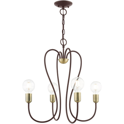 Livex Lighting Lucerne Collection 4 Lt Bronze Chandelier in Bronze with Antique Brass Accents 41364-07