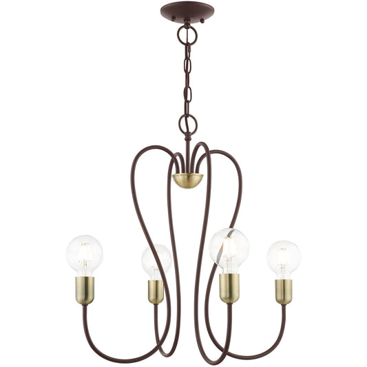 Livex Lighting Lucerne Collection 4 Lt Bronze Chandelier in Bronze with Antique Brass Accents 41364-07