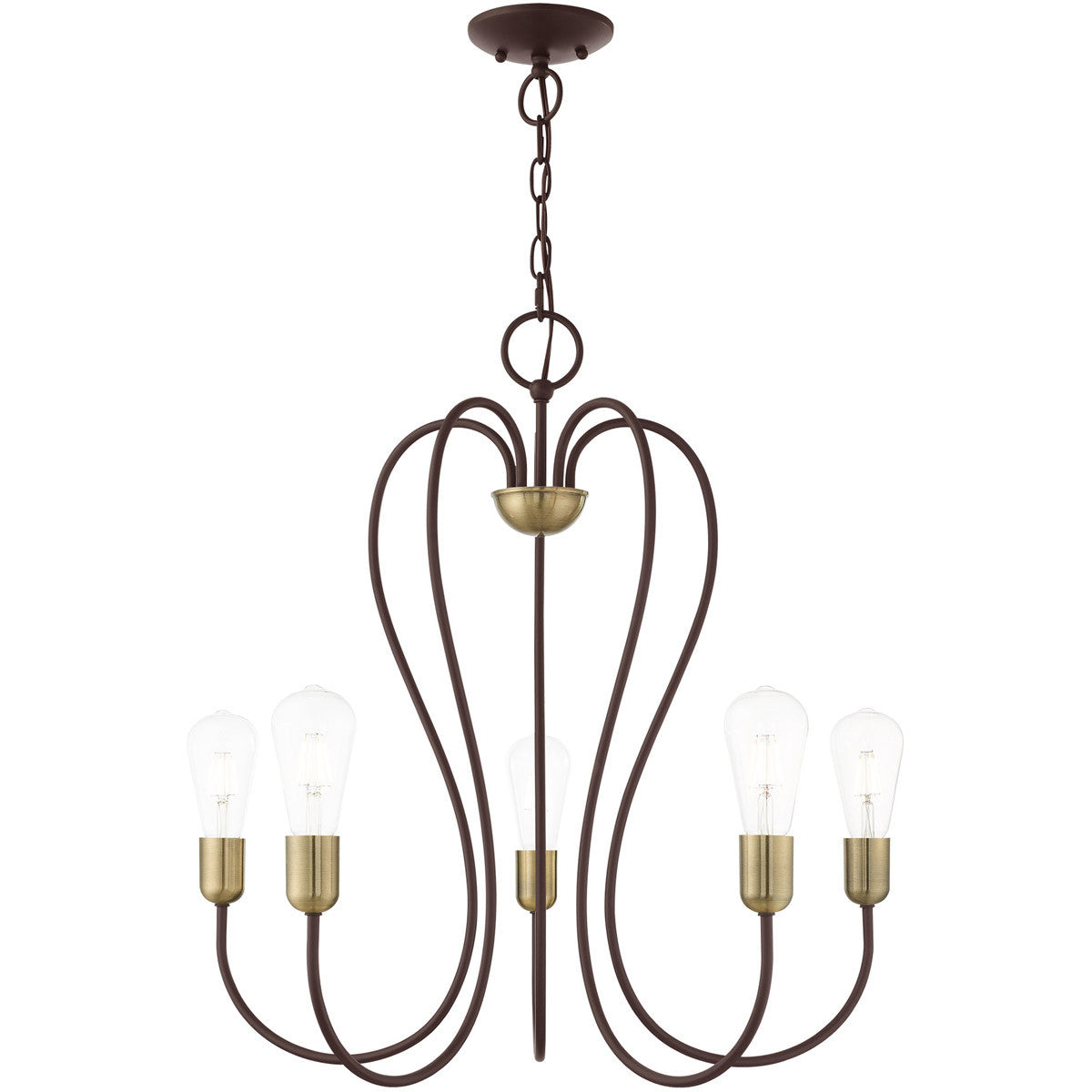 Livex Lighting Lucerne Collection 5 Lt Bronze Chandelier in Bronze with Antique Brass Accents 41365-07