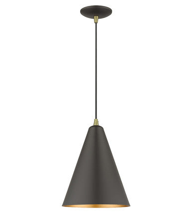 Livex Lighting Dulce Collection 1 Light Bronze Cone Pendant with Antique Brass Accents 41492-07