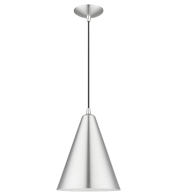 Livex Lighting Dulce Collection 1 Light Brushed Aluminum Cone Pendant with Polished Chrome Accents 41492-66