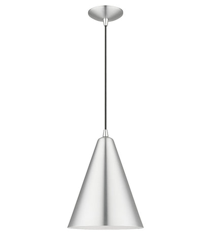 Livex Lighting Dulce Collection 1 Light Brushed Aluminum Cone Pendant with Polished Chrome Accents 41492-66