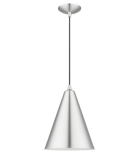 Livex Lighting Dulce Collection 1 Light Brushed Aluminum Cone Pendant with Polished Chrome Accents 41492-66