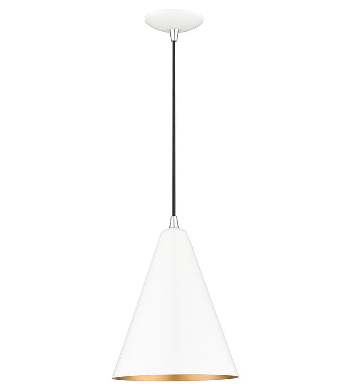 Livex Lighting Dulce Collection 1 Light Shiny White Cone Pendant with Polished Chrome Accents 41492-69