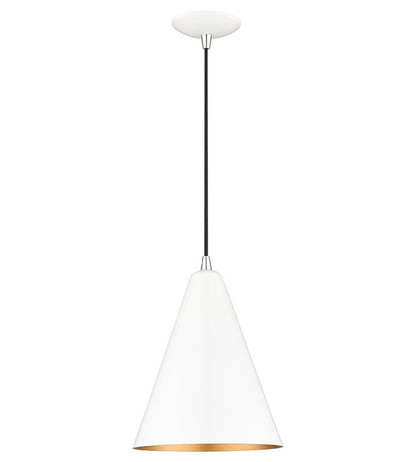 Livex Lighting Dulce Collection 1 Light Shiny White Cone Pendant with Polished Chrome Accents 41492-69