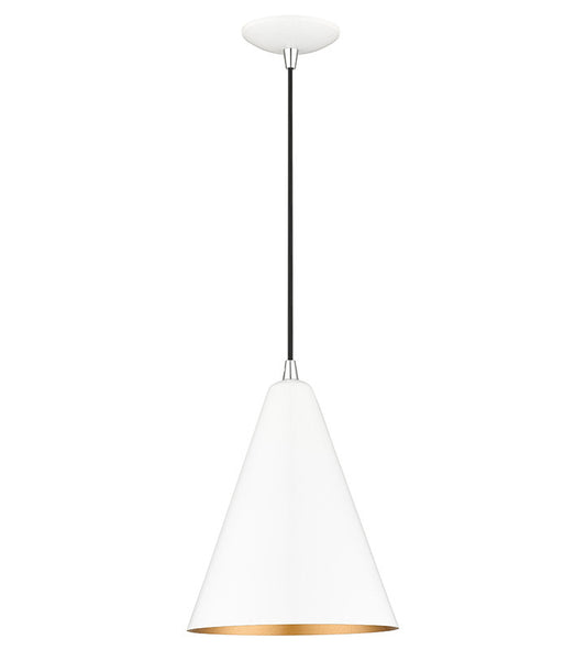 Livex Lighting Dulce Collection 1 Light Shiny White Cone Pendant with Polished Chrome Accents 41492-69