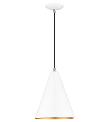 Livex Lighting Dulce Collection 1 Light Shiny White Cone Pendant with Polished Chrome Accents 41492-69