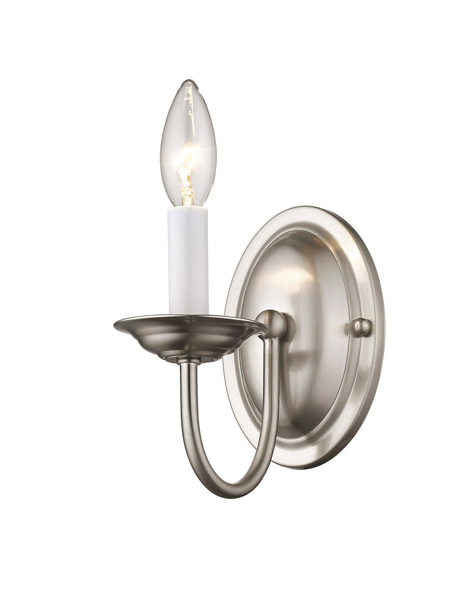 Livex Lighting Home Basics Collection 1 Light Brushed Nickel Wall Sconce in Brushed Nickel 4151-91