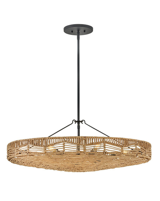 Hinkley Lighting Ophelia Medium Convertible Pendant in Black with Natural Shade 42303BK-NRF