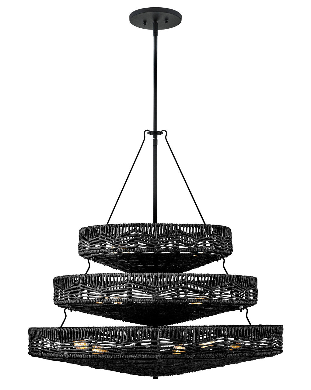 Hinkley Lightng Ophelia Chandelier Medium Multi Tier in Black with Black Natural Shade 42308BK-BK