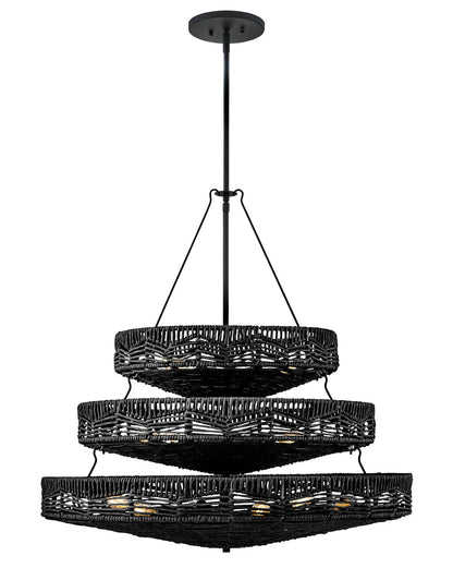 Hinkley Lightng Ophelia Chandelier Medium Multi Tier in Black with Black Natural Shade 42308BK-BK