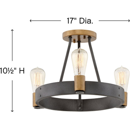 Hinkley Lighting Silas Small Semi-Flush Mount Aged Zinc 4263DZ