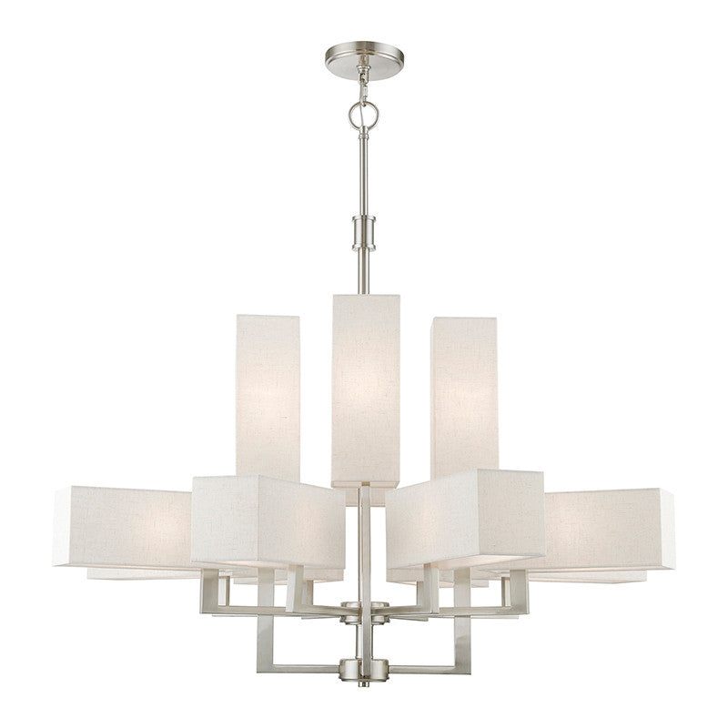 Livex Lighting Rubix Collection  12 Light Brushed Nickel Extra Large Foyer Chandelier in Brushed Nickel 42669-91