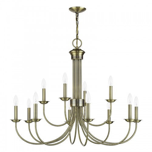 Livex Lighting Estate 12 Light Antique Brass Large 2-Tier Chandelier 42680-01