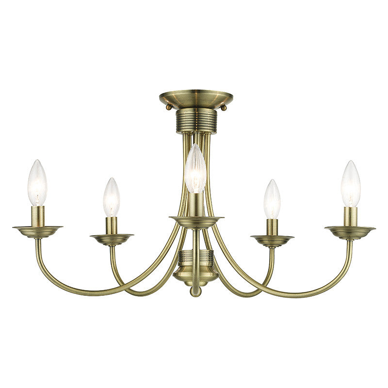 Livex Lighting Estate Collection 5 Light Antique Brass Large Semi-Flush 42684-01