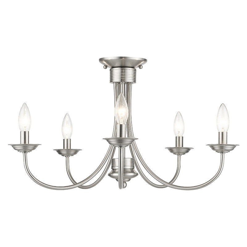 Livex Lighting Estate Collection 5 Light Brushed Nickel Large Semi-Flush 42684-91