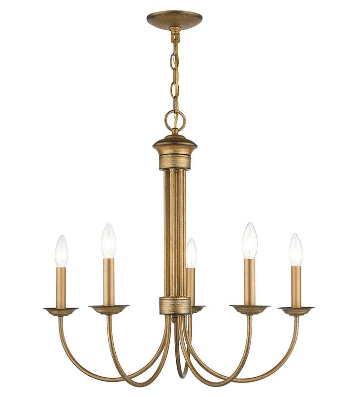 Livex Lighting Estate Collection 5 Light Antique Gold Leaf Chandelier 42685-48