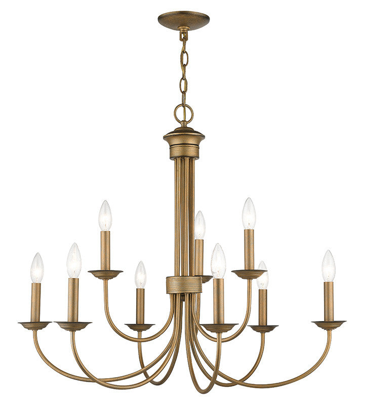 Livex Lighting Estate Collection 9 Light Antique Gold Leaf Large 2-Tier Chandelier 42687-48