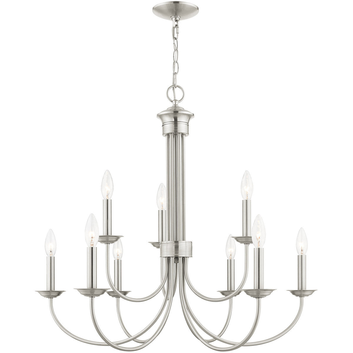 Livex Lighting Estate Collection 9 Lt Brushed Nickel Chandelier in Brushed Nickel 42687-91