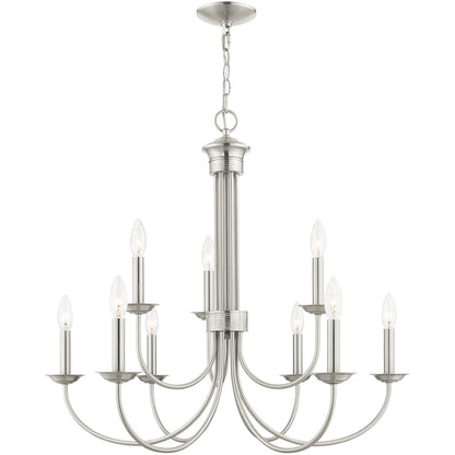 Livex Lighting Estate Collection 9 Lt Brushed Nickel Chandelier in Brushed Nickel 42687-91