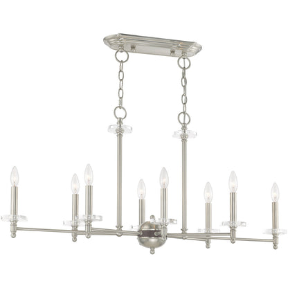 Livex Lighting Bancroft Collection 8 Lt Brushed Nickel Linear Chandelier in Brushed Nickel 42708-91