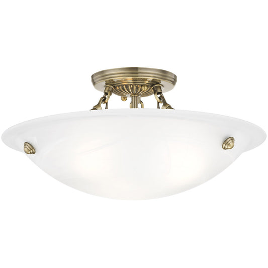 Livex Lighting Oasis Collection 3 Light Antique Brass Ceiling Mount in Antique Brass 4273-01