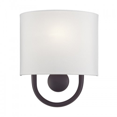 Livex Lighting Stratton 1 Light Bronze ADA Sconce with Hand Crafted Off-White Fabric Shade 42891-07