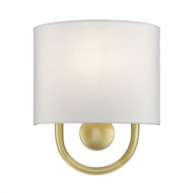 Livex Lighting Stratton 1 Light Soft Gold ADA Sconce with Hand Crafted Off-White Fabric Shade 42891-33