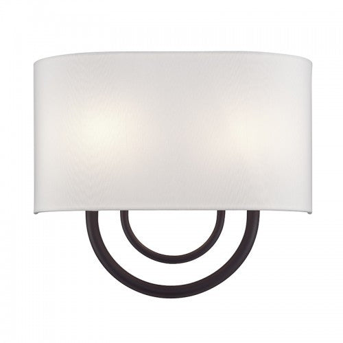 Livex Lighting Stratton 2 Light Bronze ADA Sconce with Hand Crafted Off-White Fabric Shade 42892-07