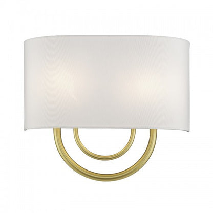 Livex Lighting Stratton 2 Light Soft Gold ADA Sconce with Hand Crafted Off-White Fabric Shade 42892-33