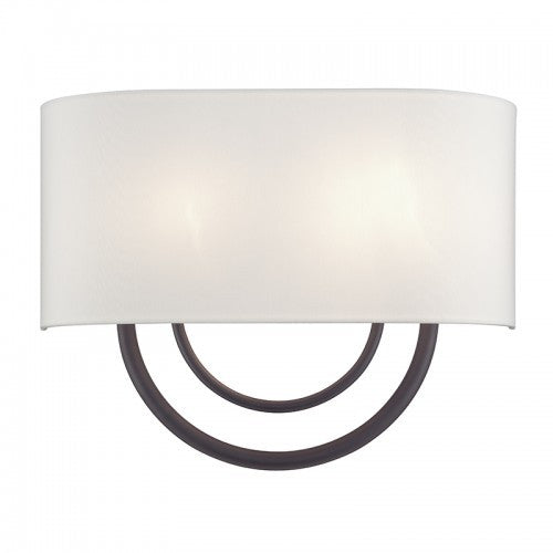 Livex Lighting Stratton 2 Light Bronze Large ADA Sconce with Hand Crafted Off-White Fabric Shade 42893-07