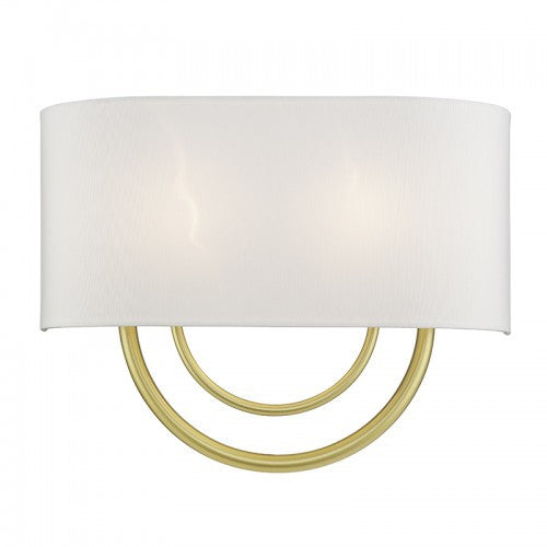 Livex Lighting Stratton 2 Light Soft Gold Large ADA Sconce with Hand Crafted Off-White Fabric Shade 42893-33