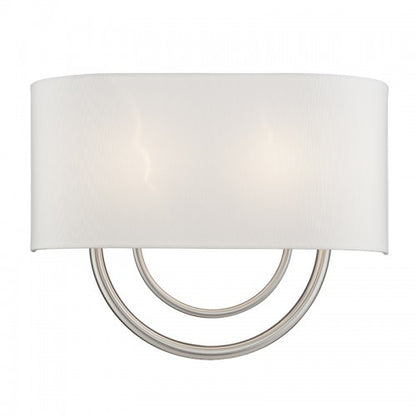 Livex Lighting Stratton 2 Light Brushed Nickel Large ADA Sconce with Hand Crafted Off-White Fabric Shade 42893-91