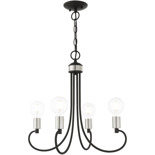 Livex Lighting Bari Collection 4 Lt Black Chandelier in Black with Brushed Nickel Accents 42924-04