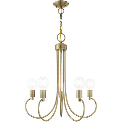 Livex Lighting Bari Collection 5 Lt Antique Brass Chandelier  in Antique Brass 42925-01