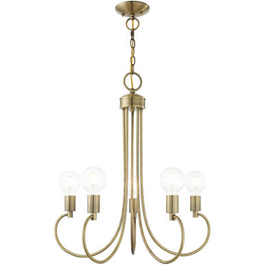 Livex Lighting Bari Collection 5 Lt Antique Brass Chandelier  in Antique Brass 42925-01