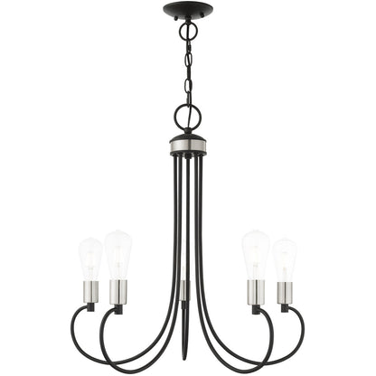 Livex Lighting Bari Collection 5 Lt Black Chandelier in Black with Brushed Nickel Accents 42925-04