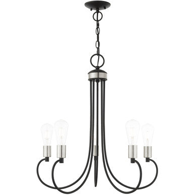 Livex Lighting Bari Collection 5 Lt Black Chandelier in Black with Brushed Nickel Accents 42925-04