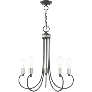 Livex Lighting Bari Collection 5 Lt Scandinavian Gray Chandelier in Scandinavian Gray with Brushed Nickel Accents 42925-76